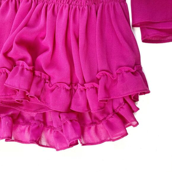 MISA Leeva Pink Ruffle Mini Dress Romantic Boho Coquette Cottagecore Vacation - Picture 13 of 16